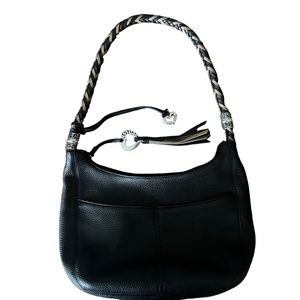 Brighton Barbados Black Leather Zip Top Hobo Bag With Dust Cover/Box